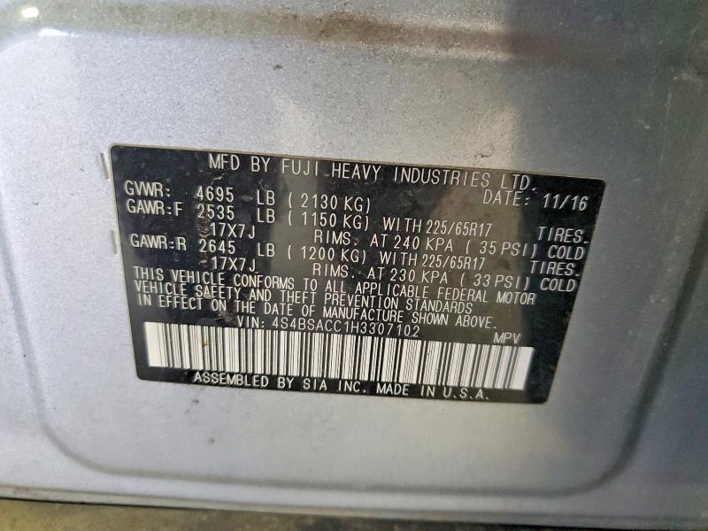 77273715 :رقم المزاد ، 4S4BSACC1H3307102 vin ، 2017 Subaru Outback مزاد بيع