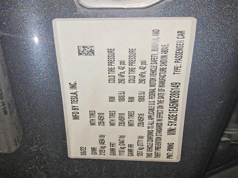 Продажа на аукционе авто 2022 Tesla Model 3, vin: 5YJ3E1EA5NF286149, номер лота: 75694645