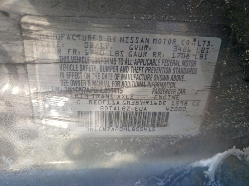 2017 Nissan Versa მანქანა იყიდება აუქციონზე, vin: 3N1CN7AP0HL855415, აუქციონის ნომერი: 75091115