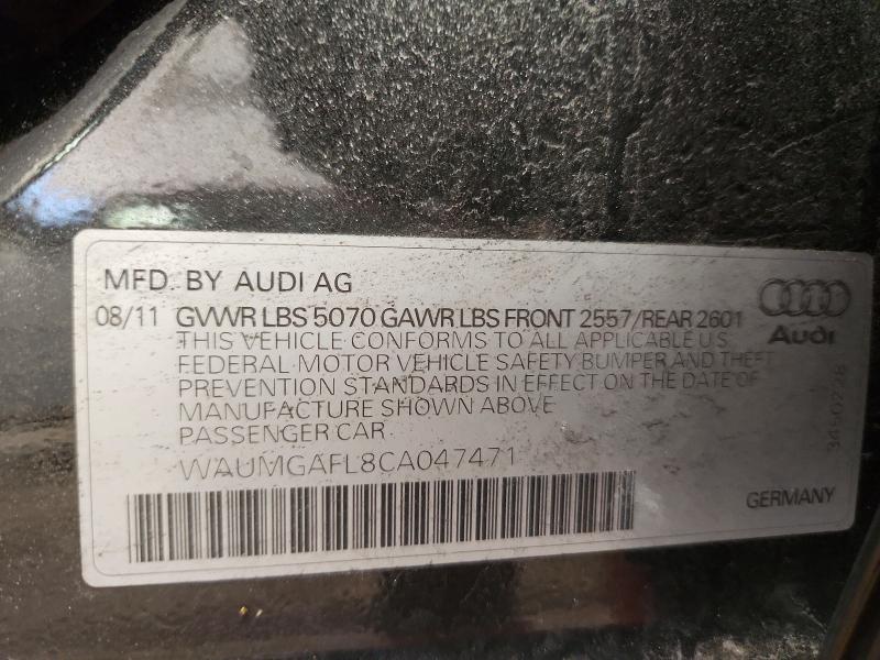 77034795 :رقم المزاد ، WAUMGAFL8CA047471 vin ، 2012 Audi S4 مزاد بيع