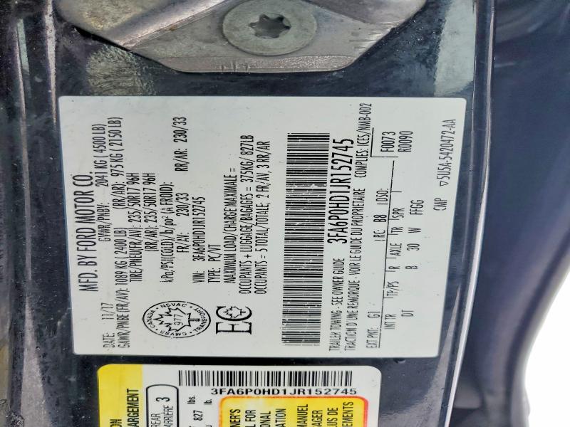 Продажа на аукционе авто 2018 Ford Fusion, vin: 3FA6P0HD1JR152745, номер лота: 75877395