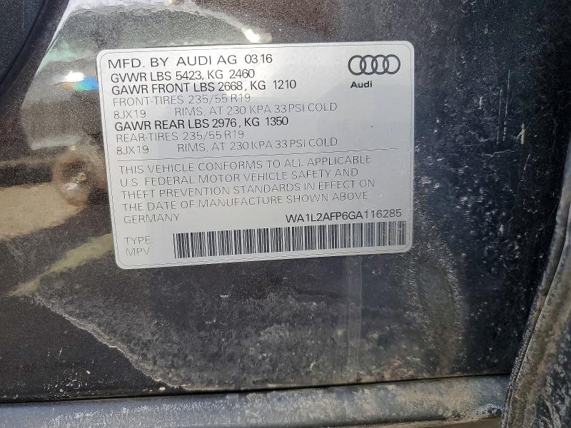 76778295 :رقم المزاد ، WA1L2AFP6GA116285 vin ، 2016 Audi Q5 مزاد بيع