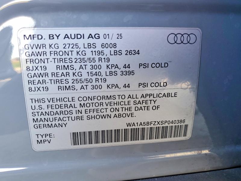 Продаж на аукціоні авто 2025 Audi Q4 E-tron, vin: WA1A5BFZXSP040386, номер лоту: 79485365