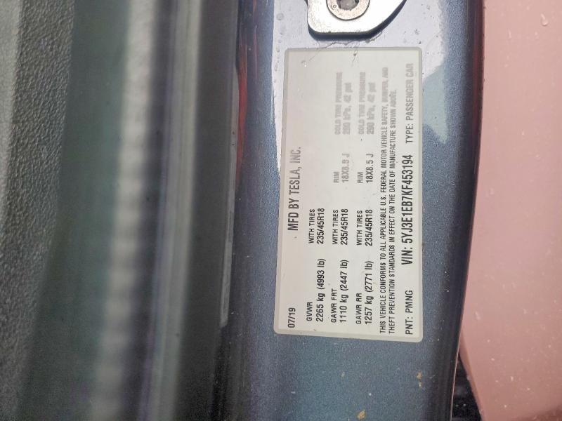 77090185 :رقم المزاد ، 5YJ3E1EB7KF453194 vin ، 2019 Tesla Model 3 مزاد بيع