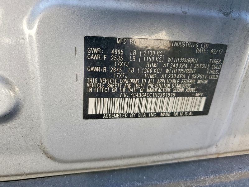 2017 Subaru Outback მანქანა იყიდება აუქციონზე, vin: 4S4BSACC1H3361919, აუქციონის ნომერი: 78419085