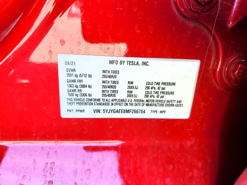 78973745 :رقم المزاد ، 5YJYGAEE8MF266754 vin ، 2021 Tesla Model Y مزاد بيع