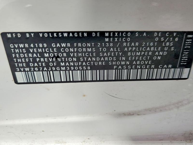 78865785 :رقم المزاد ، 3VW267AJ9GM390558 vin ، 2016 Volkswagen Jetta مزاد بيع