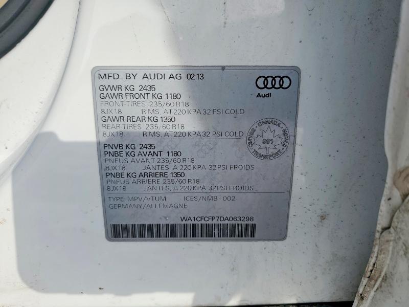 78406625 :رقم المزاد ، WA1CFCFP7DA063298 vin ، 2013 Audi Q5 مزاد بيع