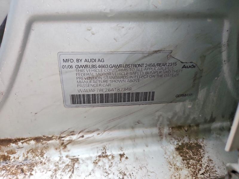 Aukcja sprzedaży 2006 Audi A4, vin: WAUAF78E26A187348, numer aukcji: 78854505