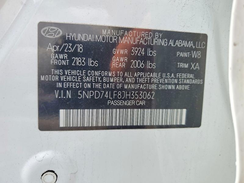 2018 Hyundai Elantra მანქანა იყიდება აუქციონზე, vin: 5NPD74LF8JH353062, აუქციონის ნომერი: 78979625