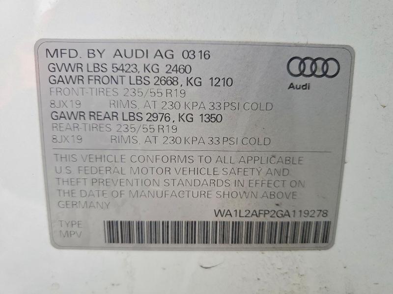 Продажа на аукционе авто 2016 Audi Q5, vin: WA1L2AFP2GA119278, номер лота: 75604225