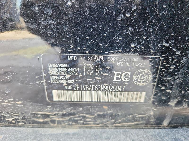 78114935 :رقم المزاد ، JF1VBAF63N9025047 vin ، 2022 Subaru Wrx مزاد بيع