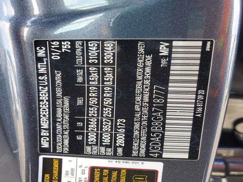 77359185 :رقم المزاد ، 4JGDA5JB8GA718777 vin ، 2016 Mercedes-benz Gle مزاد بيع
