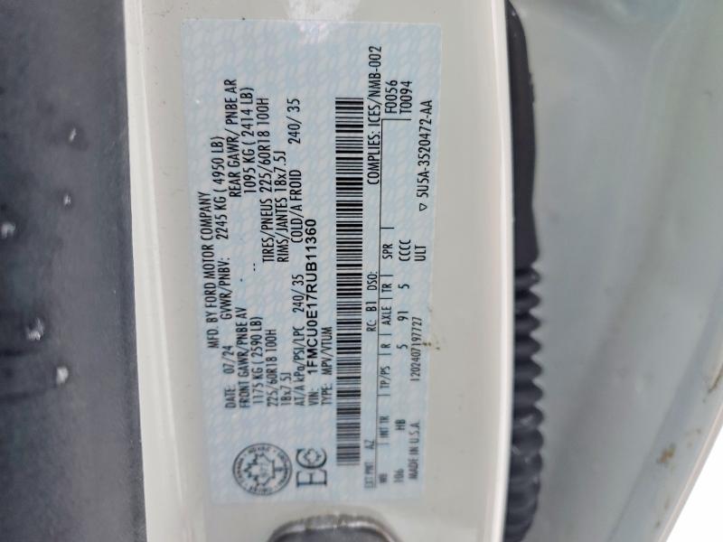 74350475 :رقم المزاد ، 1FMCU0E17RUB11360 vin ، 2024 Ford Escape مزاد بيع