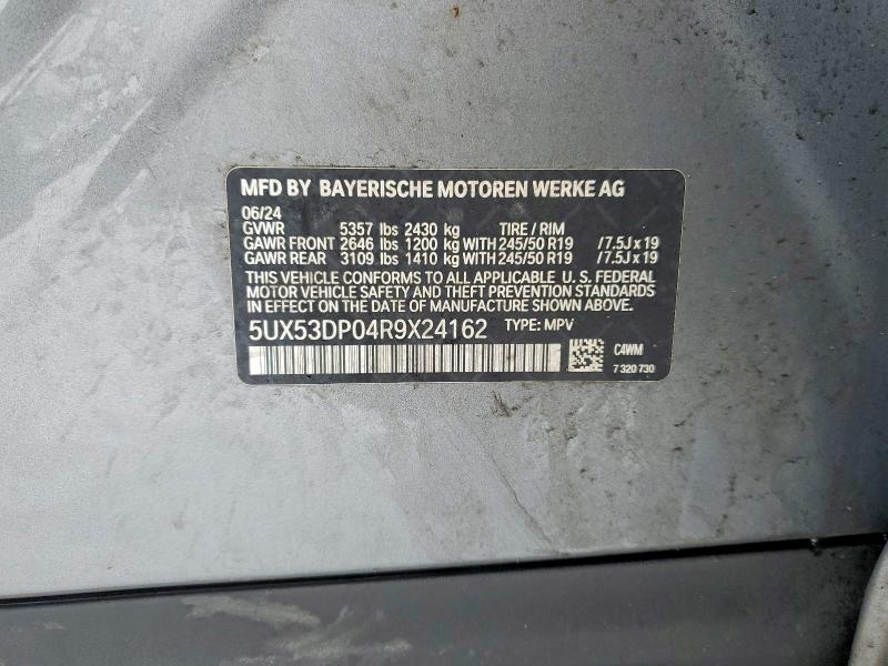 75730225 :رقم المزاد ، 5UX53DP04R9X24162 vin ، 2024 Bmw X3 مزاد بيع