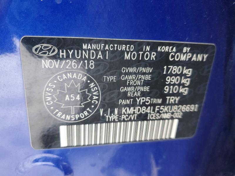 Aukcja sprzedaży 2019 Hyundai Elantra, vin: KMHD84LF5KU826691, numer aukcji: 78099315