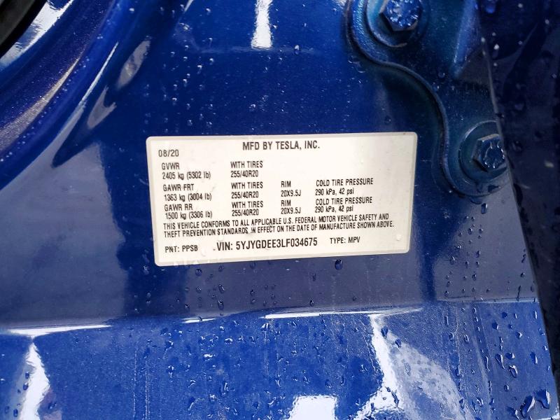 76939135 :رقم المزاد ، 5YJYGDEE3LF034675 vin ، 2020 Tesla Model Y مزاد بيع