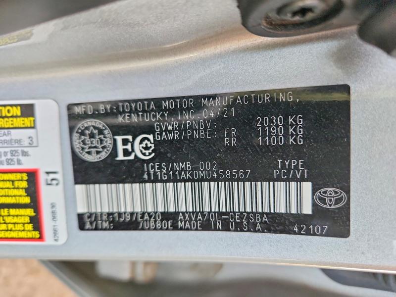 Aukcja sprzedaży 2021 Toyota Camry Se, vin: 4T1G11AK0MU458567, numer aukcji: 76185275