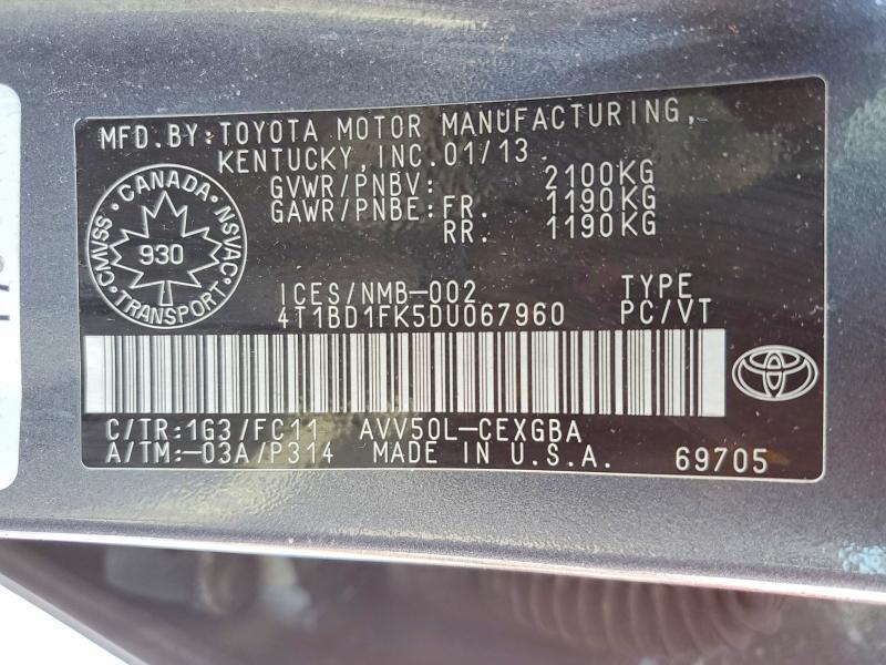 Aukcja sprzedaży 2013 Toyota Camry, vin: 4T1BD1FK5DU067960, numer aukcji: 78139465