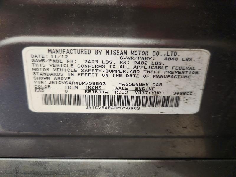 77851055 :رقم المزاد ، JN1CV6AR4DM758603 vin ، 2013 Infiniti G37 Sedan مزاد بيع