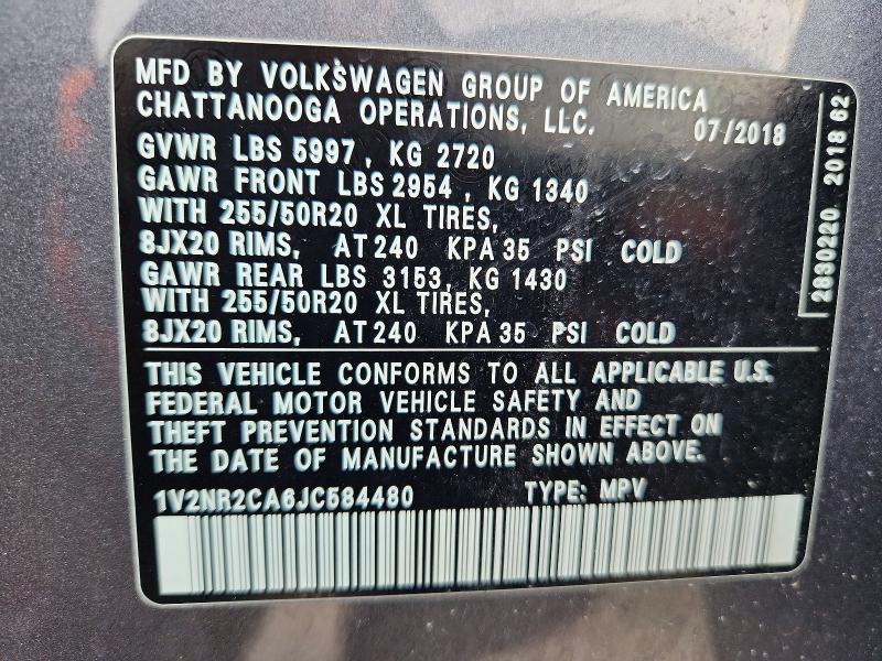 76848615 :رقم المزاد ، 1V2NR2CA6JC584480 vin ، 2018 Volkswagen Atlas مزاد بيع
