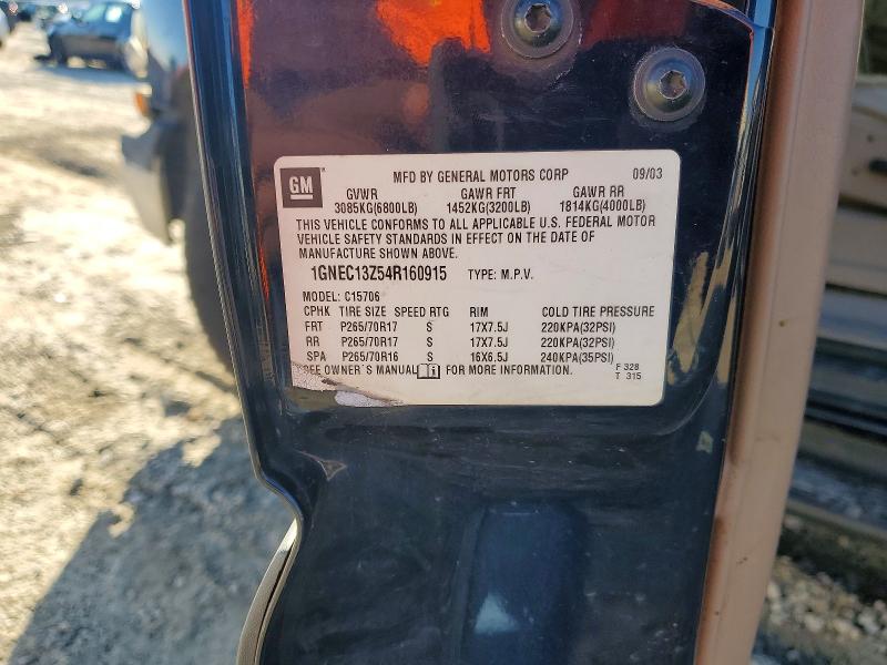 2004 Chevrolet Tahoe მანქანა იყიდება აუქციონზე, vin: 1GNEC13Z54R160915, აუქციონის ნომერი: 75979955