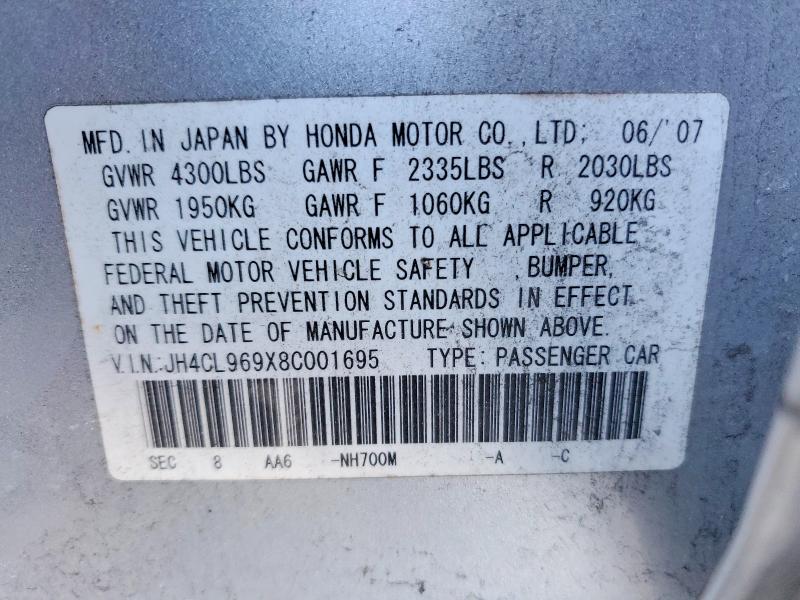 Продажа на аукционе авто 2008 Acura Tsx, vin: JH4CL969X8C001695, номер лота: 74763845