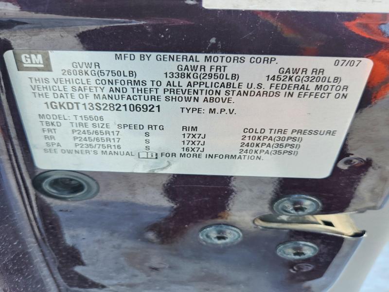 Aukcja sprzedaży 2008 Gmc Envoy, vin: 1GKDT13S282106921, numer aukcji: 76708365