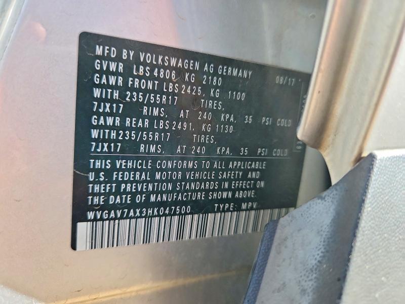 77552925 :رقم المزاد ، WVGAV7AX3HK047500 vin ، 2017 Volkswagen Tiguan مزاد بيع