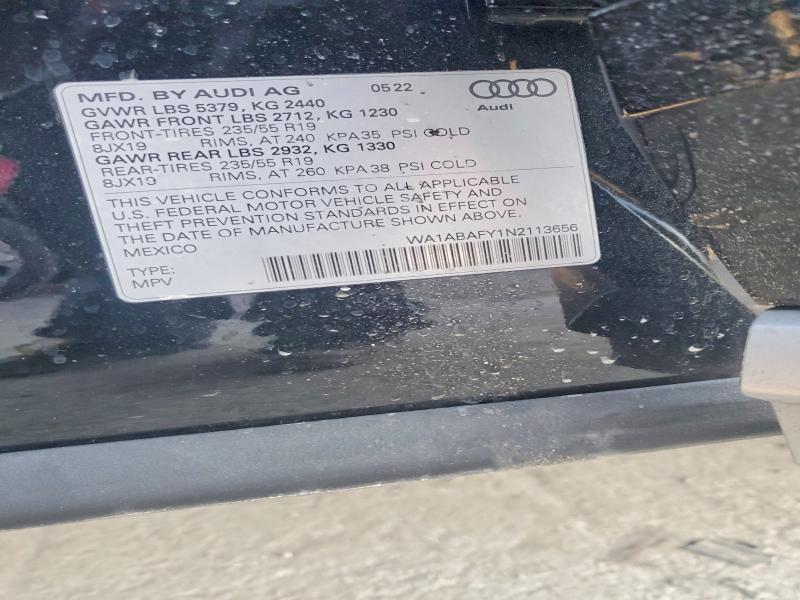 Aukcja sprzedaży 2022 Audi Q5, vin: WA1ABAFY1N2113656, numer aukcji: 77327805