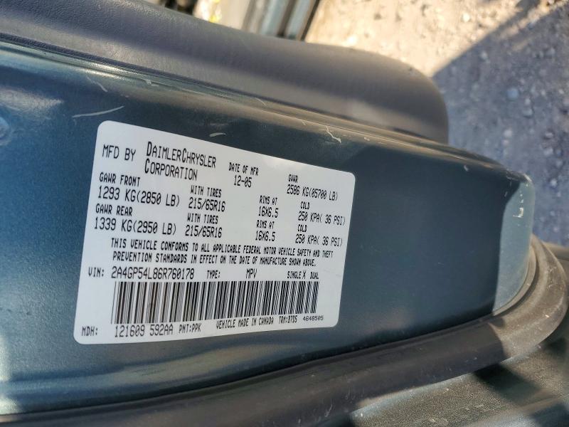 2006 Chrysler Town & Country მანქანა იყიდება აუქციონზე, vin: 2A4GP54L86R760178, აუქციონის ნომერი: 78166025