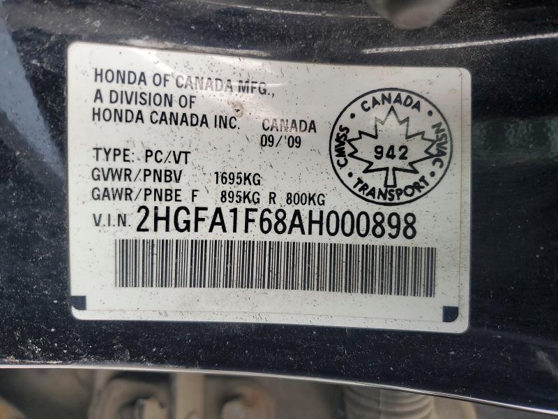 Продаж на аукціоні авто 2010 Honda Civic, vin: 2HGFA1F68AH000898, номер лоту: 76846265