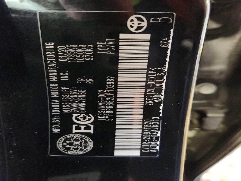 Продажа на аукционе авто 2020 Toyota Corolla, vin: 5YFBPRBE2LP103982, номер лота: 78432415