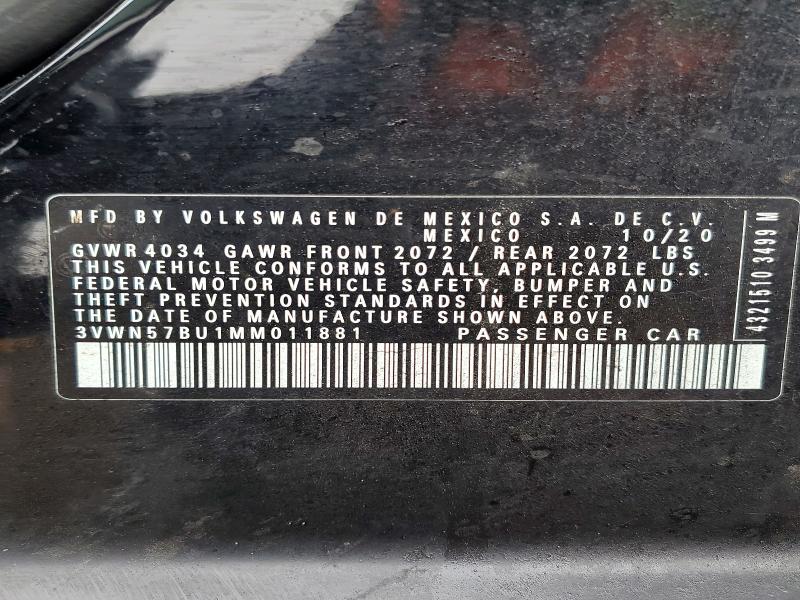 Продажа на аукционе авто 2021 Volkswagen Jetta, vin: 3VWN57BU1MM011881, номер лота: 74290975