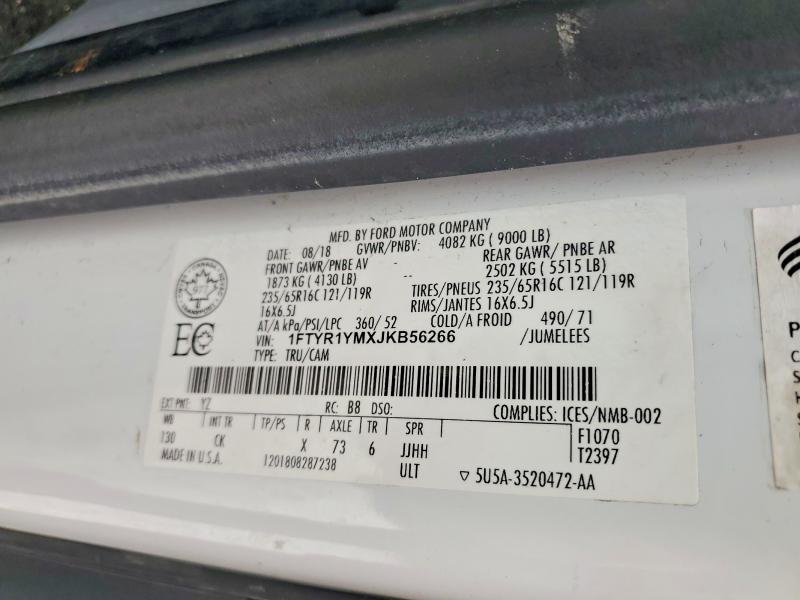 75813115 :رقم المزاد ، 1FTYR1YMXJKB56266 vin ، 2018 Ford Transit مزاد بيع