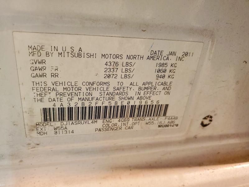 Aukcja sprzedaży 2011 Mitsubishi Galant, vin: 4A32B2FF5BE019656, numer aukcji: 78549035