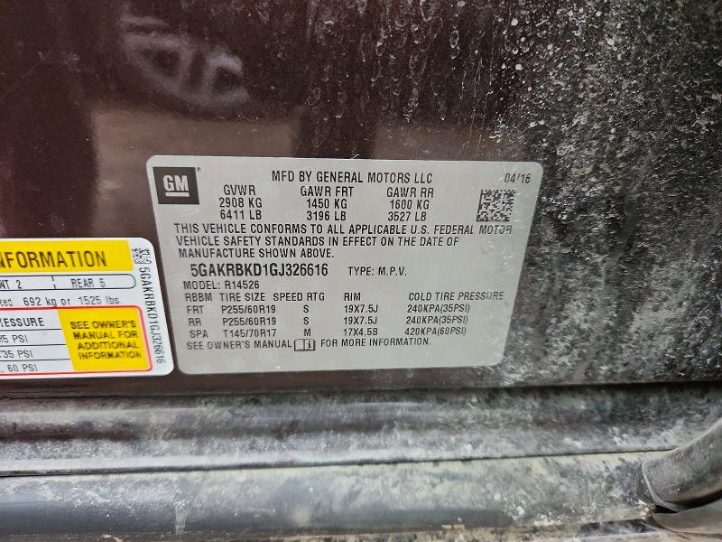 Aukcja sprzedaży 2016 Buick Enclave, vin: 5GAKRBKD1GJ326616, numer aukcji: 76621165