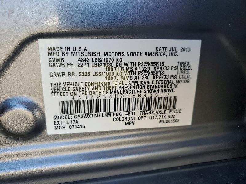 Продаж на аукціоні авто 2015 Mitsubishi Outlander Sport, vin: 4A4AP3AU0FE043552, номер лоту: 75223715