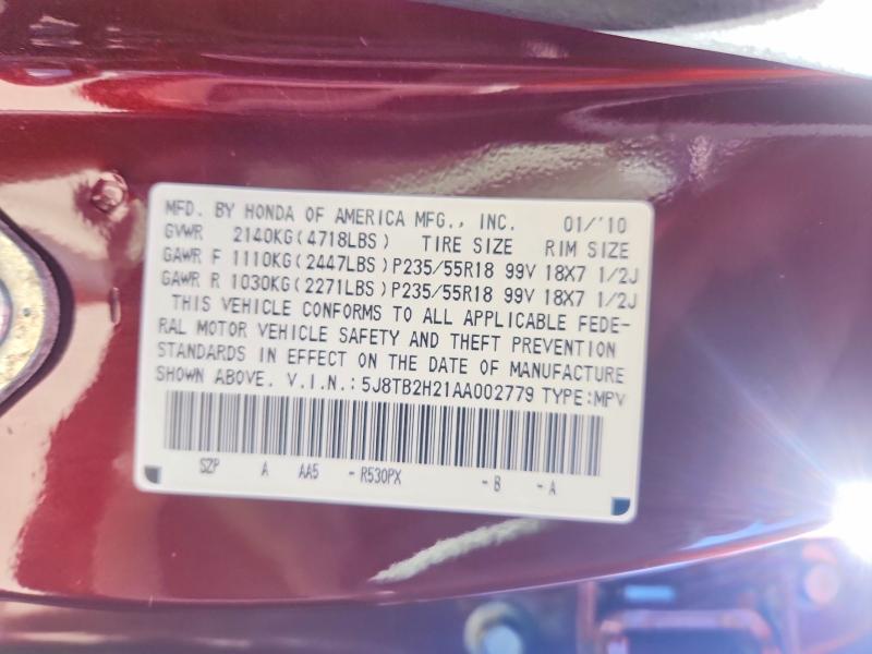 78492415 :رقم المزاد ، 5J8TB2H21AA002779 vin ، 2010 Acura Rdx مزاد بيع