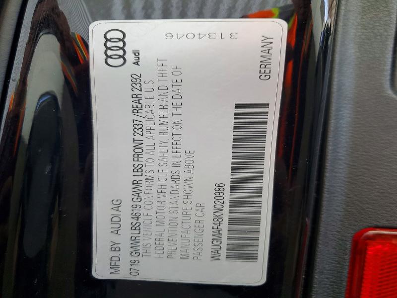 Aukcja sprzedaży 2019 Audi A4, vin: WAUGMAF48KN020986, numer aukcji: 52777366