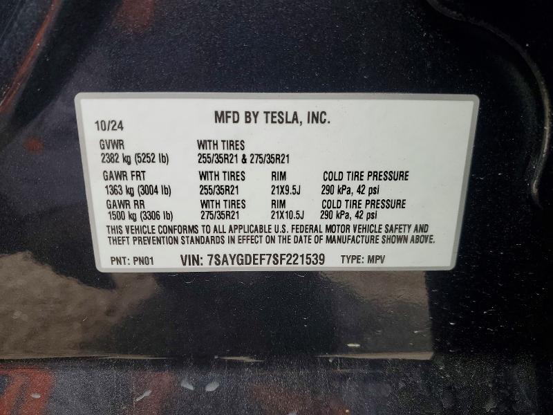 77506415 :رقم المزاد ، 7SAYGDEF7SF221539 vin ، 2025 Tesla Model Y مزاد بيع