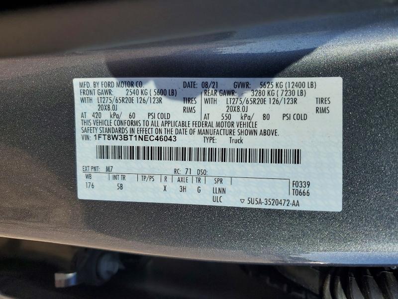 75591675 :رقم المزاد ، 1FT8W3BT1NEC46043 vin ، 2022 Ford F350 مزاد بيع