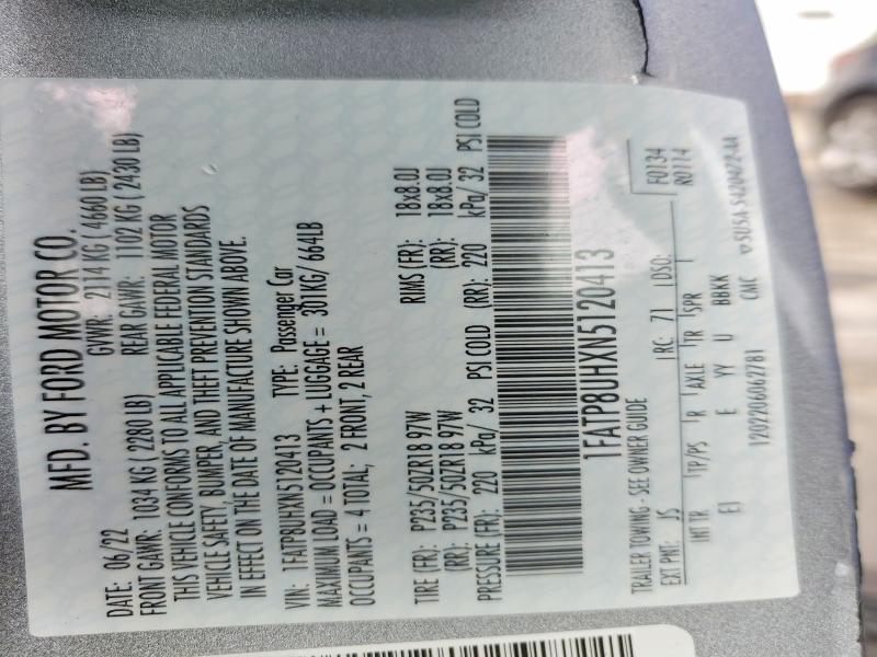 Auction sale of the 2022 Ford Mustang, vin: 1FATP8UHXN5120413, lot number: 77369315