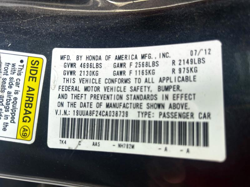 Aukcja sprzedaży 2012 Acura Tl, vin: 19UUA8F24CA038739, numer aukcji: 78726005