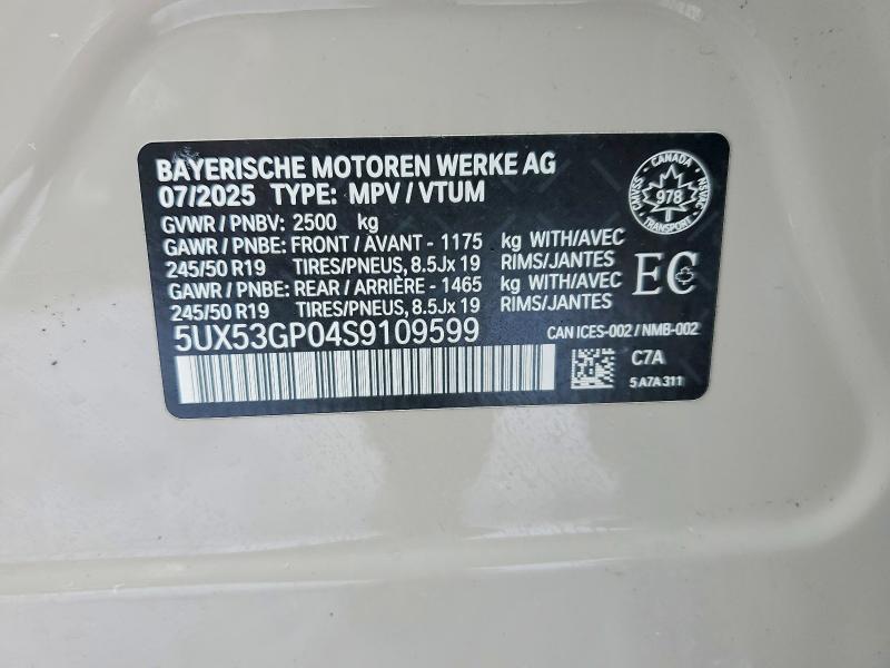 Продажа на аукционе авто 2025 Bmw X3, vin: 5UX53GP04S9109599, номер лота: 78058405