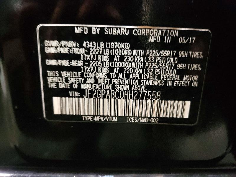 Aukcja sprzedaży 2017 Subaru Crosstrek, vin: JF2GPABC0HH277558, numer aukcji: 78176975