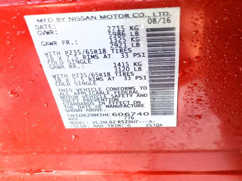 Auction sale of the 2017 Nissan Pathfinder, vin: 5N1DR2MM3HC606740, lot number: 76790855