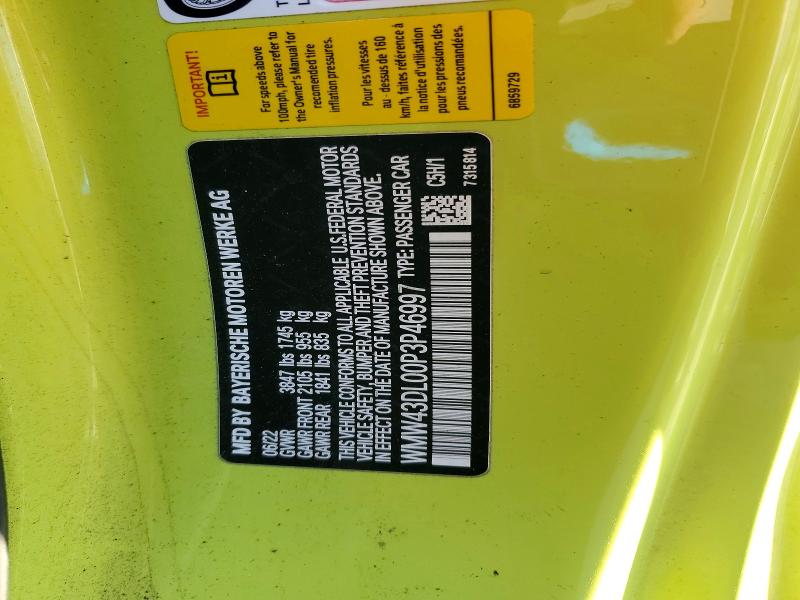 2023 Mini Cooper მანქანა იყიდება აუქციონზე, vin: WMW43DL00P3P46997, აუქციონის ნომერი: 75345185