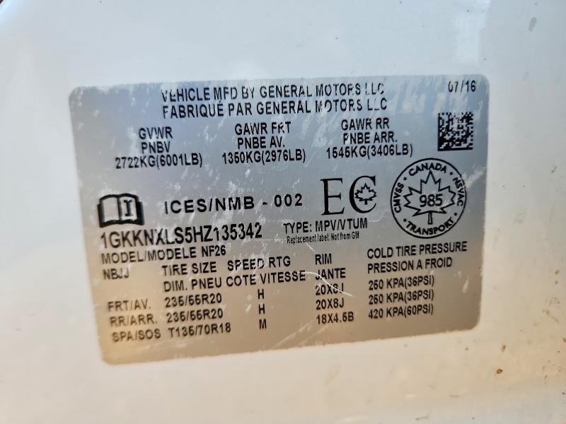 Aukcja sprzedaży 2017 Gmc Acadia, vin: 1GKKNXLS5HZ135342, numer aukcji: 75221865
