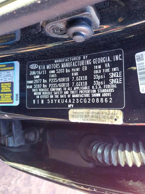74202545 :رقم المزاد ، 5XYKU4A23CG208862 vin ، 2012 Kia Sorento مزاد بيع